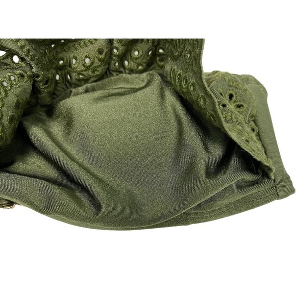 NWT Chelsea & Violet XS Ollive Green Eyelet Ruffle Tie Neck Bikini Swim Top - Picture 3 of 11